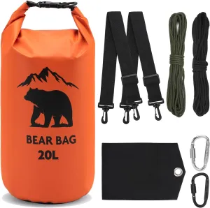 1 Set Bear Bags for Food Backpacking 20L Bear Food Bag Hanging System Bear Proof Food Storage Includes Waterproof Bear Bag, Rock Pouch, Hooks and Nylon Ropes for Camping Hiking (20 L, Orange)