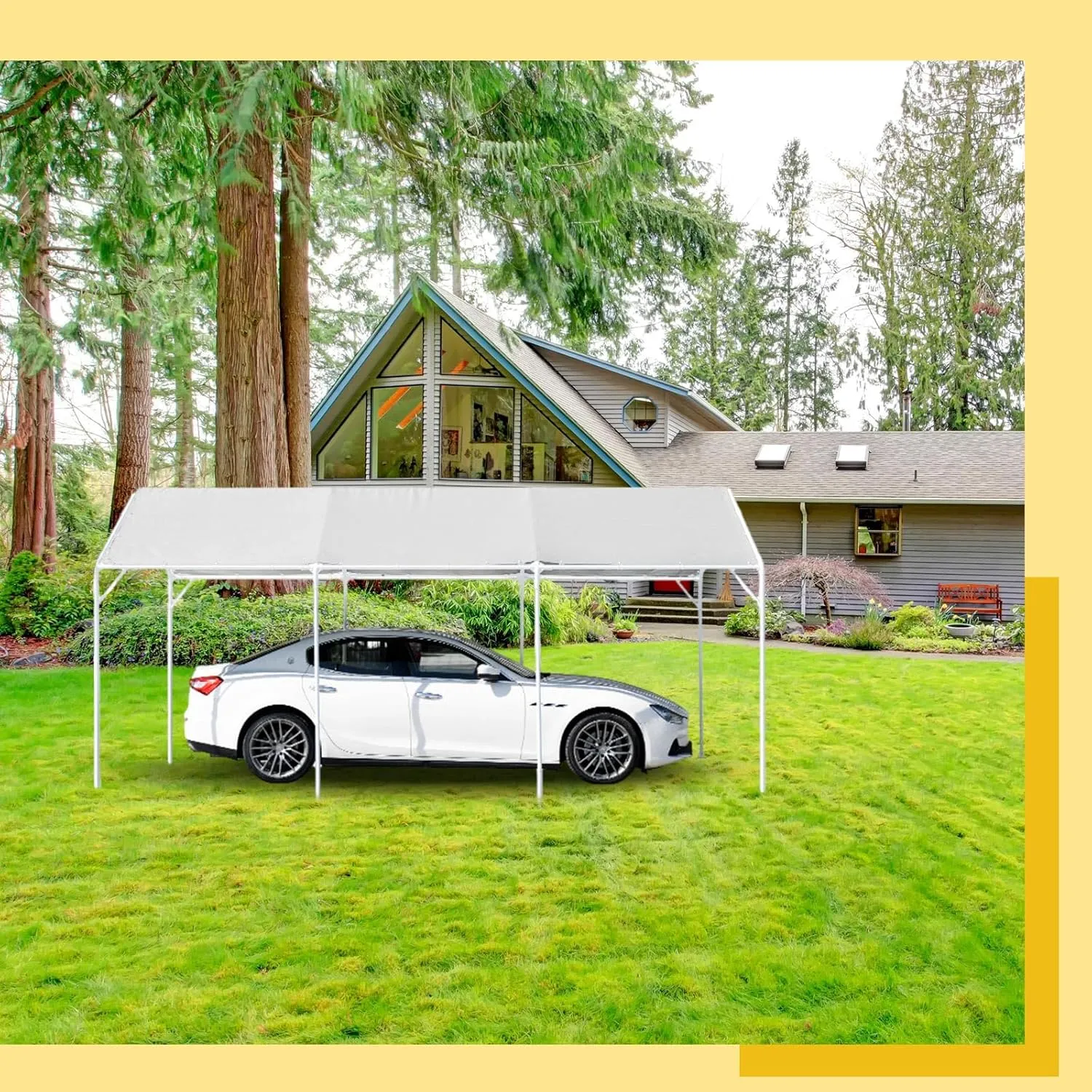 10 x 20 ft Heavy Duty Carport Canopy Waterproof Garage Car Shelter Tarp Tent for Car Canopy Replacement Cover with 50 Ball Bungees, Only Top Cover, Frame is Not Included