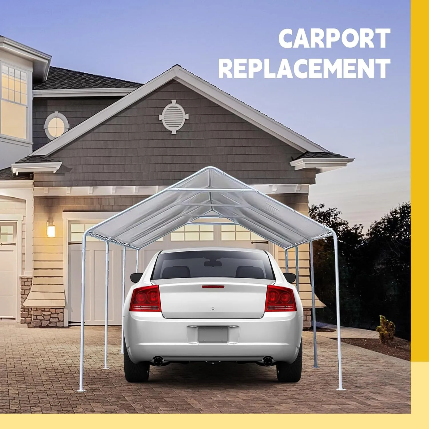 10 x 20 ft Heavy Duty Carport Canopy Waterproof Garage Car Shelter Tarp Tent for Car Canopy Replacement Cover with 50 Ball Bungees, Only Top Cover, Frame is Not Included