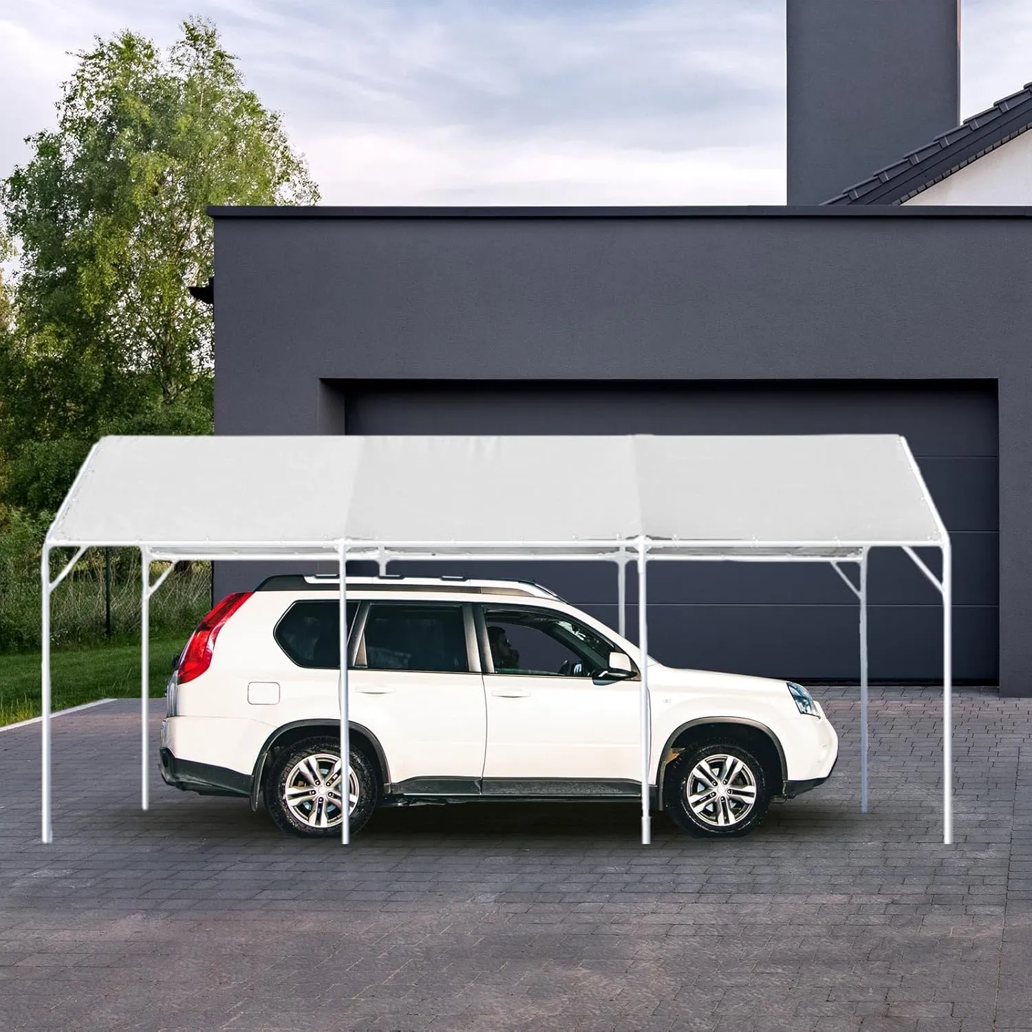 10 x 20 ft Heavy Duty Carport Canopy Waterproof Garage Car Shelter Tarp Tent for Car Canopy Replacement Cover with 50 Ball Bungees, Only Top Cover, Frame is Not Included