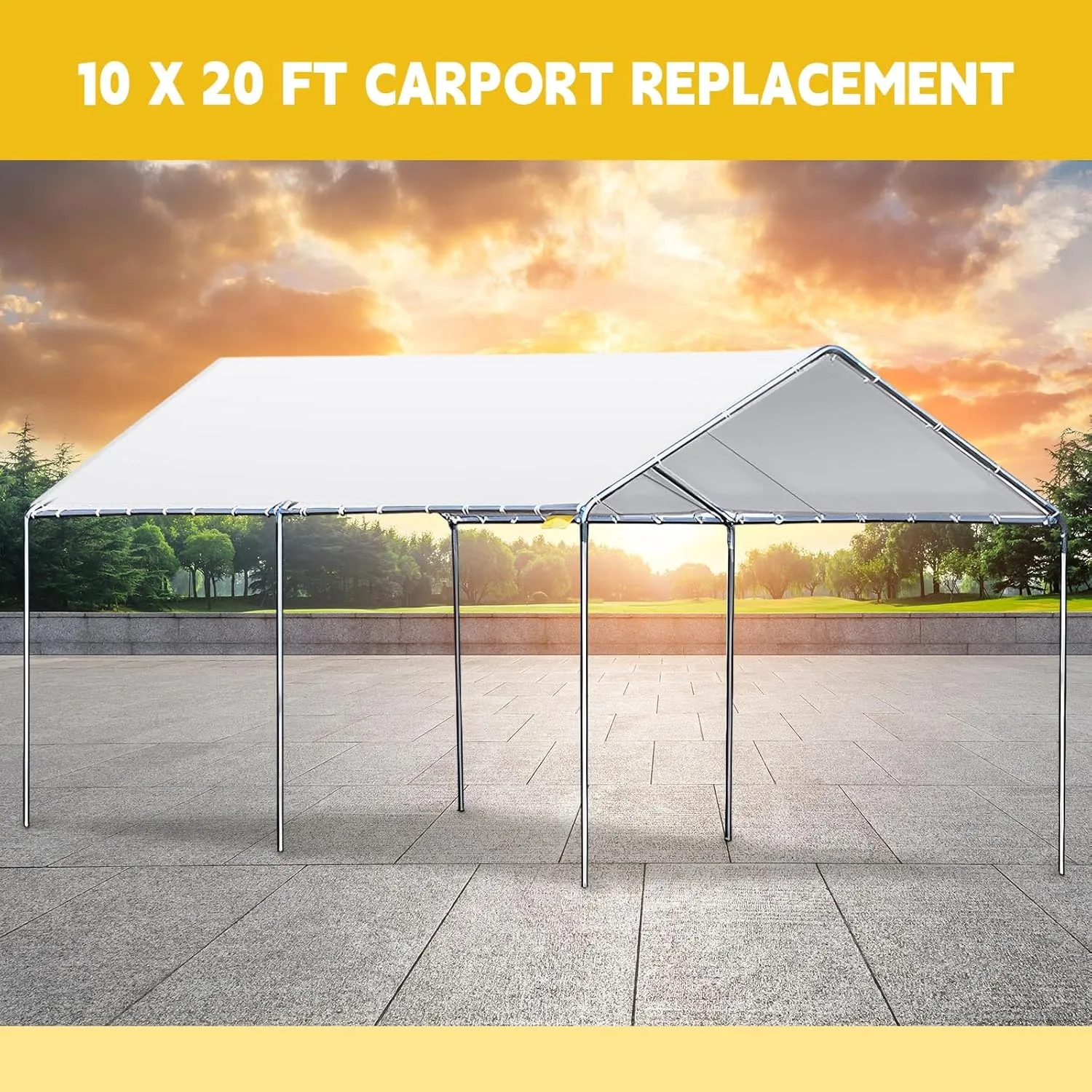 10 x 20 ft Heavy Duty Carport Canopy Waterproof Garage Car Shelter Tarp Tent for Car Canopy Replacement Cover with 50 Ball Bungees, Only Top Cover, Frame is Not Included