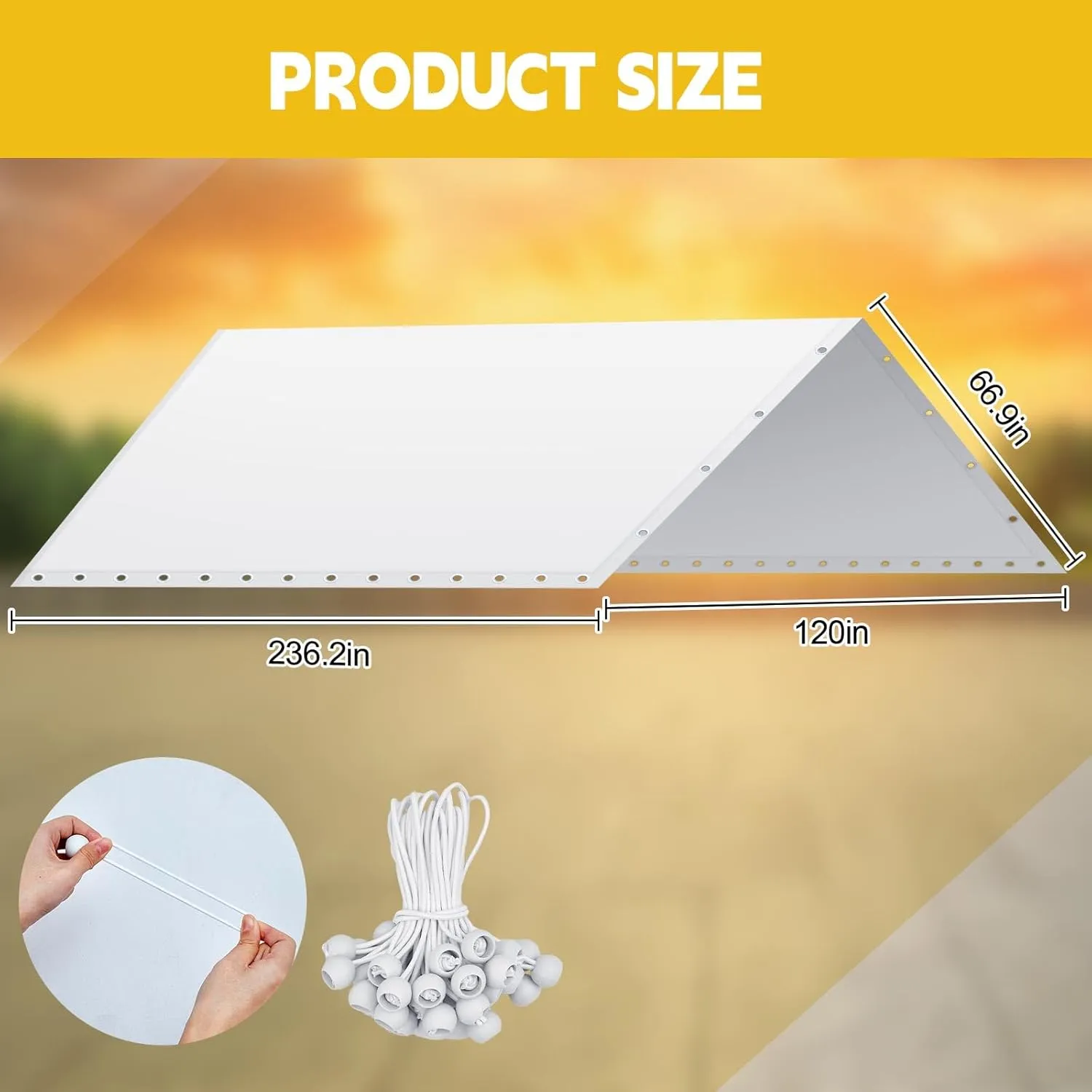 10 x 20 ft Heavy Duty Carport Canopy Waterproof Garage Car Shelter Tarp Tent for Car Canopy Replacement Cover with 50 Ball Bungees, Only Top Cover, Frame is Not Included