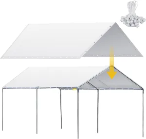 10 x 20 ft Heavy Duty Carport Canopy Waterproof Garage Car Shelter Tarp Tent for Car Canopy Replacement Cover with 50 Ball Bungees, Only Top Cover, Frame is Not Included