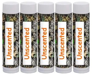 100% All Natural Lip Balm - Beeswax, Shea Butter, Coconut Oil, Vitamin E and Pure Essential Oils - 7 Different Options to Choose From (Unscented 5 Pack)