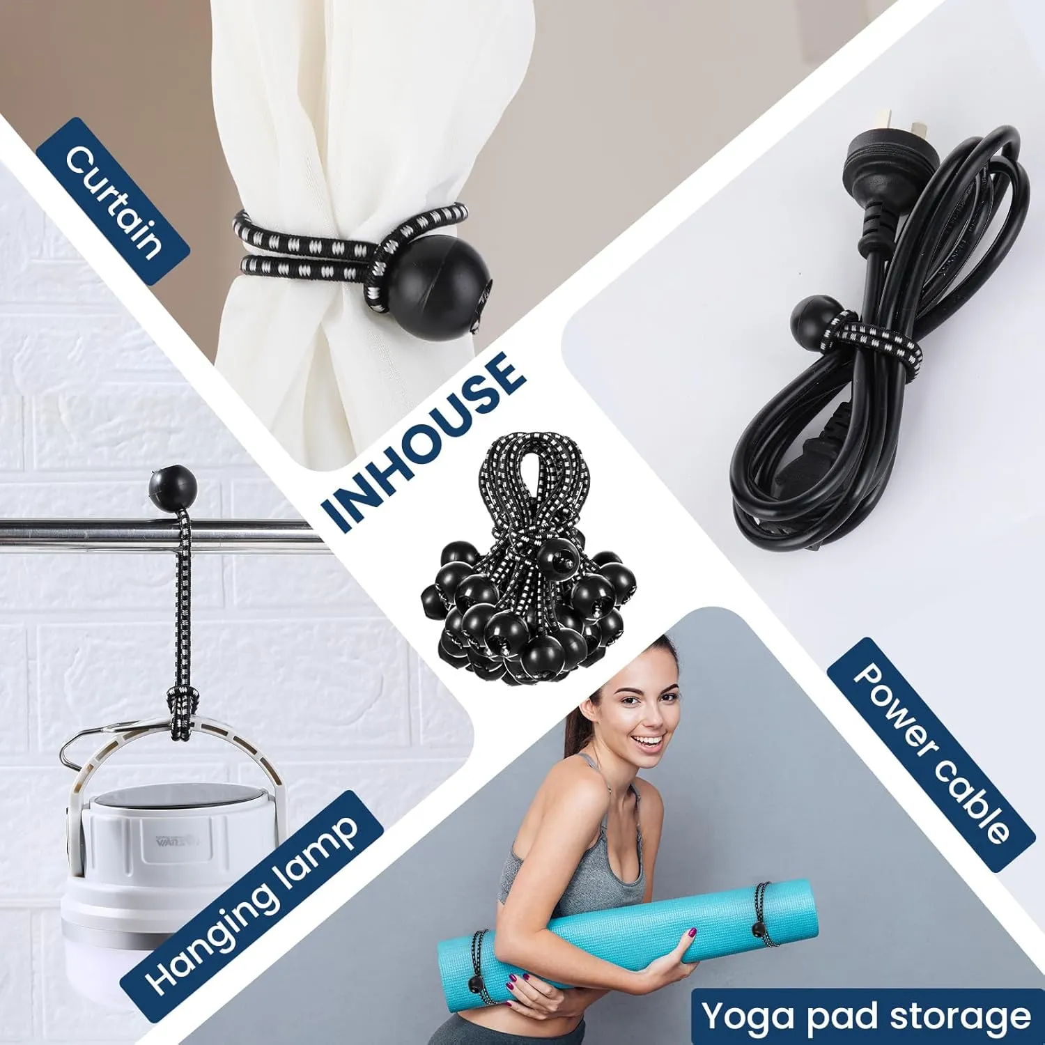 100 Pcs 4, 6, 9, 11 Inch Ball Bungee Cords Tarp Tie Downs Bungee Cords with Balls Heavy Duty Outdoor Tarp Straps for Canopy Shelter Camping Cargo Tent Poles UV Resistant (Black White)