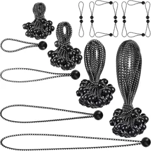 100 Pcs 4, 6, 9, 11 Inch Ball Bungee Cords Tarp Tie Downs Bungee Cords with Balls Heavy Duty Outdoor Tarp Straps for Canopy Shelter Camping Cargo Tent Poles UV Resistant (Black White)