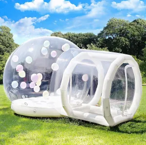 10ft Inflatable Bubble House for Kids with trampoline, Clear Inflatable Bubble Dome Tent with Blower & Pump, Commercial Grade PVC Waterproof Garden Tent with 7ft Tunnel, Camping, Party, Commercial Use