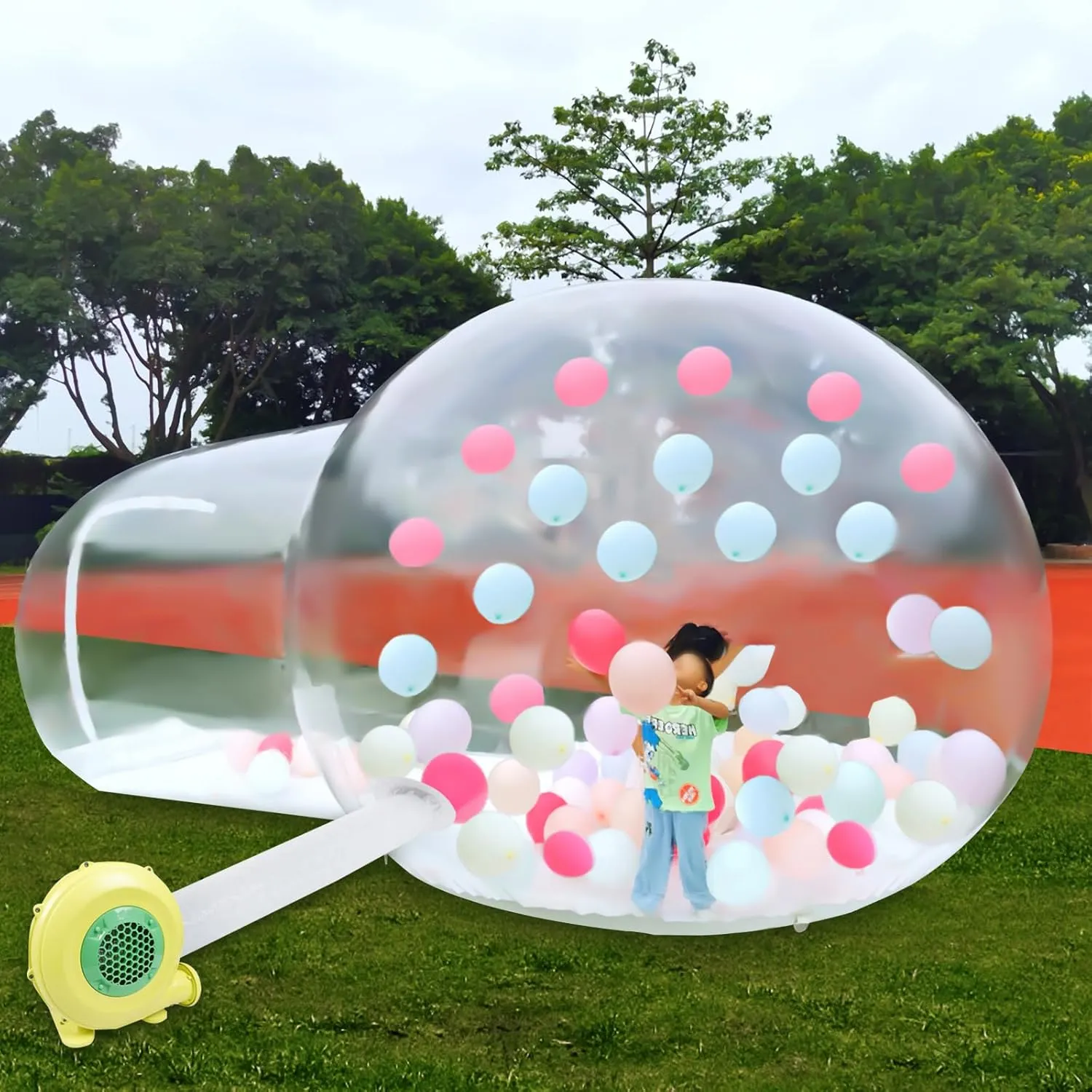 10ft Inflatable Bubble Tent House Clear Dome,Half Transparent Bubble Balloon House with 350W Quiet Air Blower for Backyard Stargazing All-Weather Campsite 6.6FT Tunnel