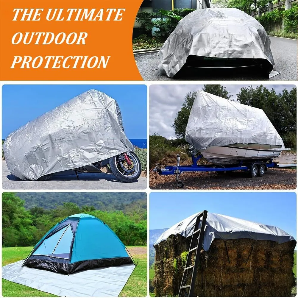 12 x 30ft Tarps Heavy Duty Thick Waterproof, Poly Canopy Silver   Black Tent Shelter Cover, 16 Mil Tarpaulin Shade, Rip and Tear Proof, UV Resistant Tarpaulin with Grommets and Reinforced Edges