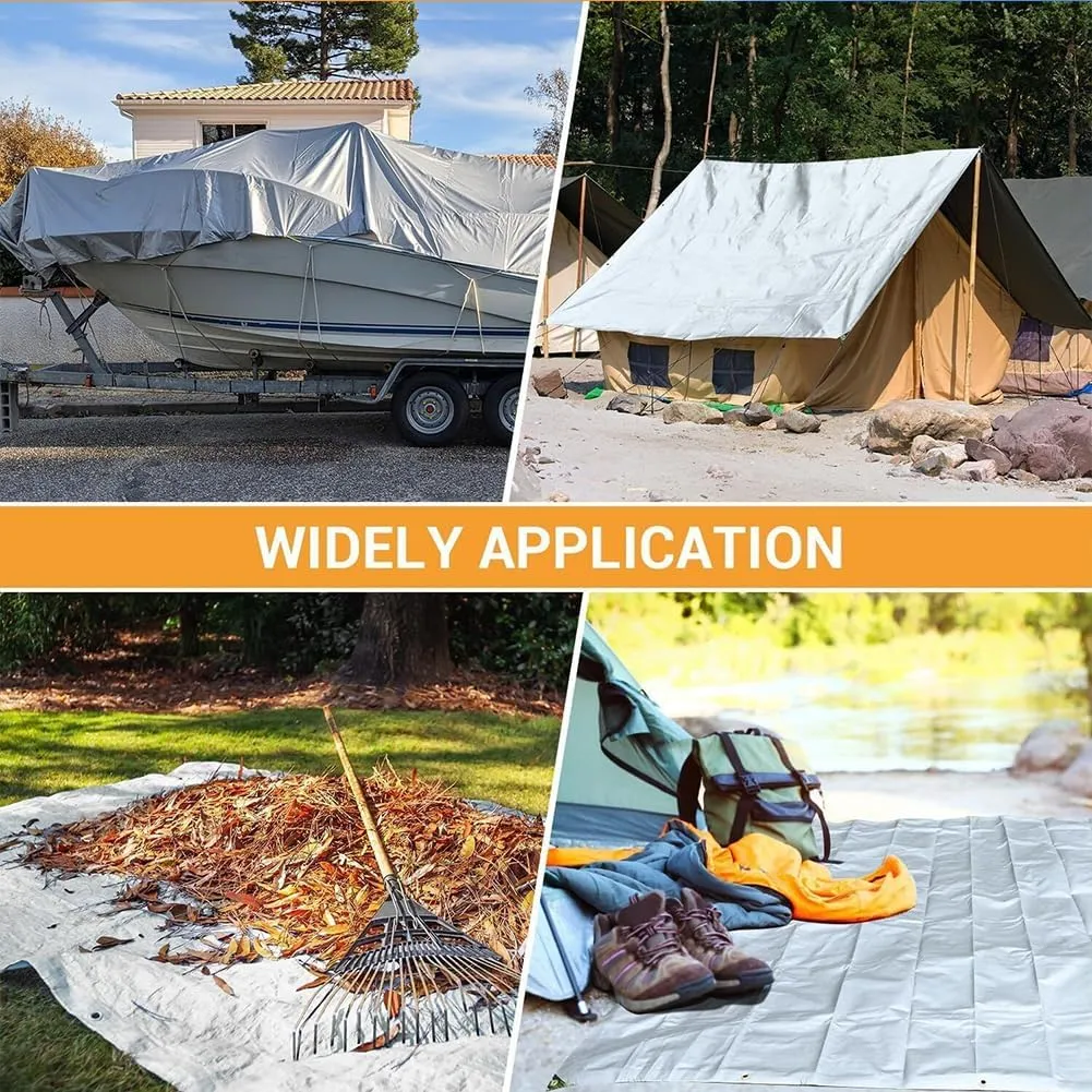 12 x 30ft Tarps Heavy Duty Thick Waterproof, Poly Canopy Silver   Black Tent Shelter Cover, 16 Mil Tarpaulin Shade, Rip and Tear Proof, UV Resistant Tarpaulin with Grommets and Reinforced Edges