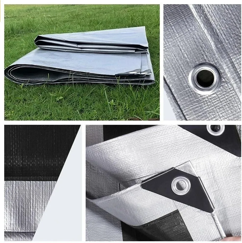 12 x 30ft Tarps Heavy Duty Thick Waterproof, Poly Canopy Silver   Black Tent Shelter Cover, 16 Mil Tarpaulin Shade, Rip and Tear Proof, UV Resistant Tarpaulin with Grommets and Reinforced Edges
