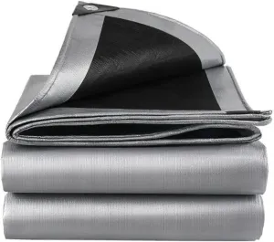 12 x 30ft Tarps Heavy Duty Thick Waterproof, Poly Canopy Silver   Black Tent Shelter Cover, 16 Mil Tarpaulin Shade, Rip and Tear Proof, UV Resistant Tarpaulin with Grommets and Reinforced Edges