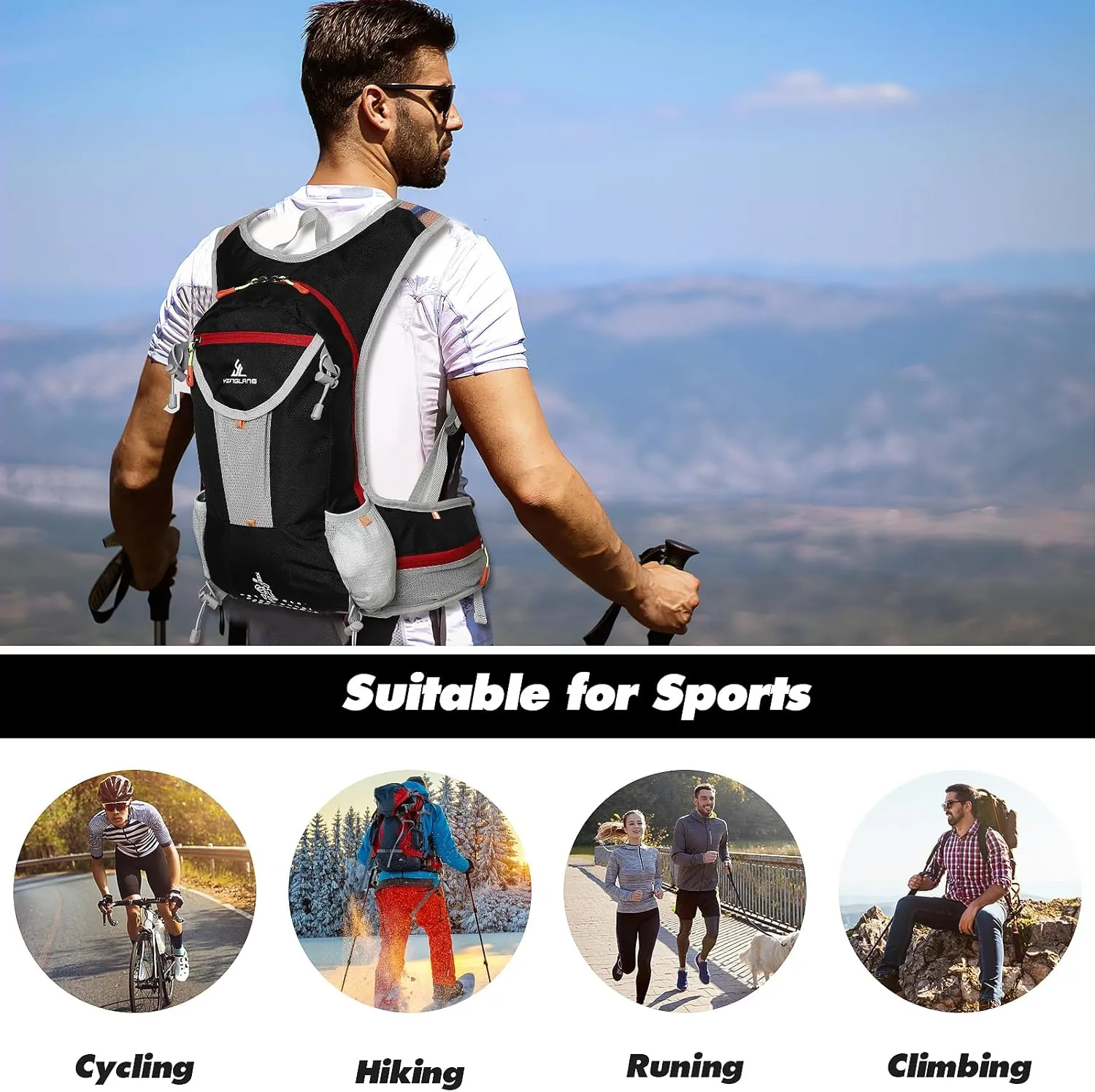 15L Lightweight Hydration Backpack with 2L Water Reservoir – Insulated, Breathable, and Perfect for Hiking, Running, Cycling, and Skiing for Men & Women