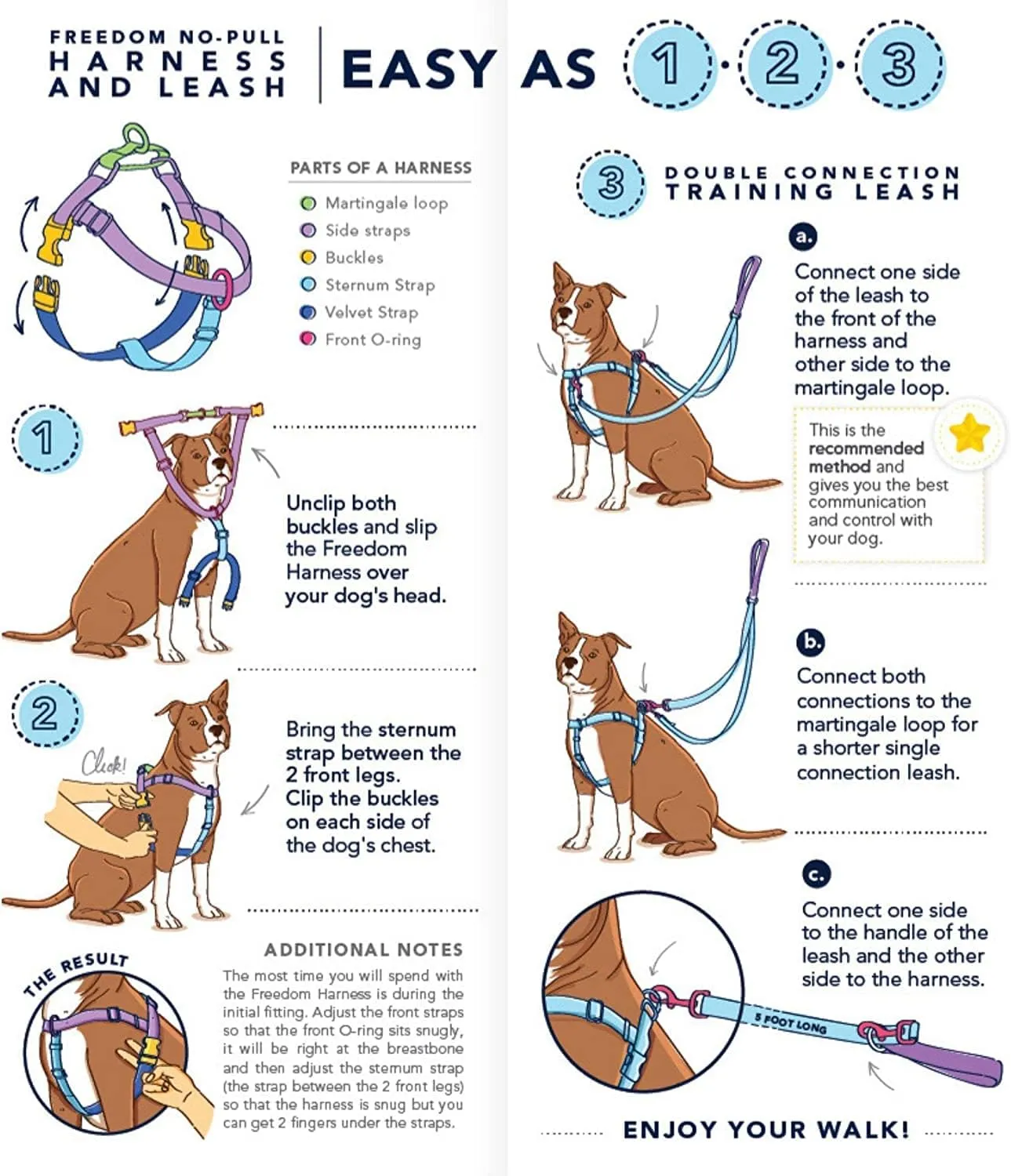 2 Hounds Design Freedom No Pull Dog Harness, Adjustable Harness and Leash Set, Easy Walking & Comfortable Control, Fits Small, Medium & Large Dogs, Solid Colors, Made in USA, 1" LG, Teal