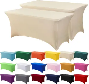 2 Pack 6ft Stretch Spandex Champagne Table Cover for Standard Folding Tables - Universal Rectangular Fitted Tablecloth Protector for Wedding, Banquet and Party