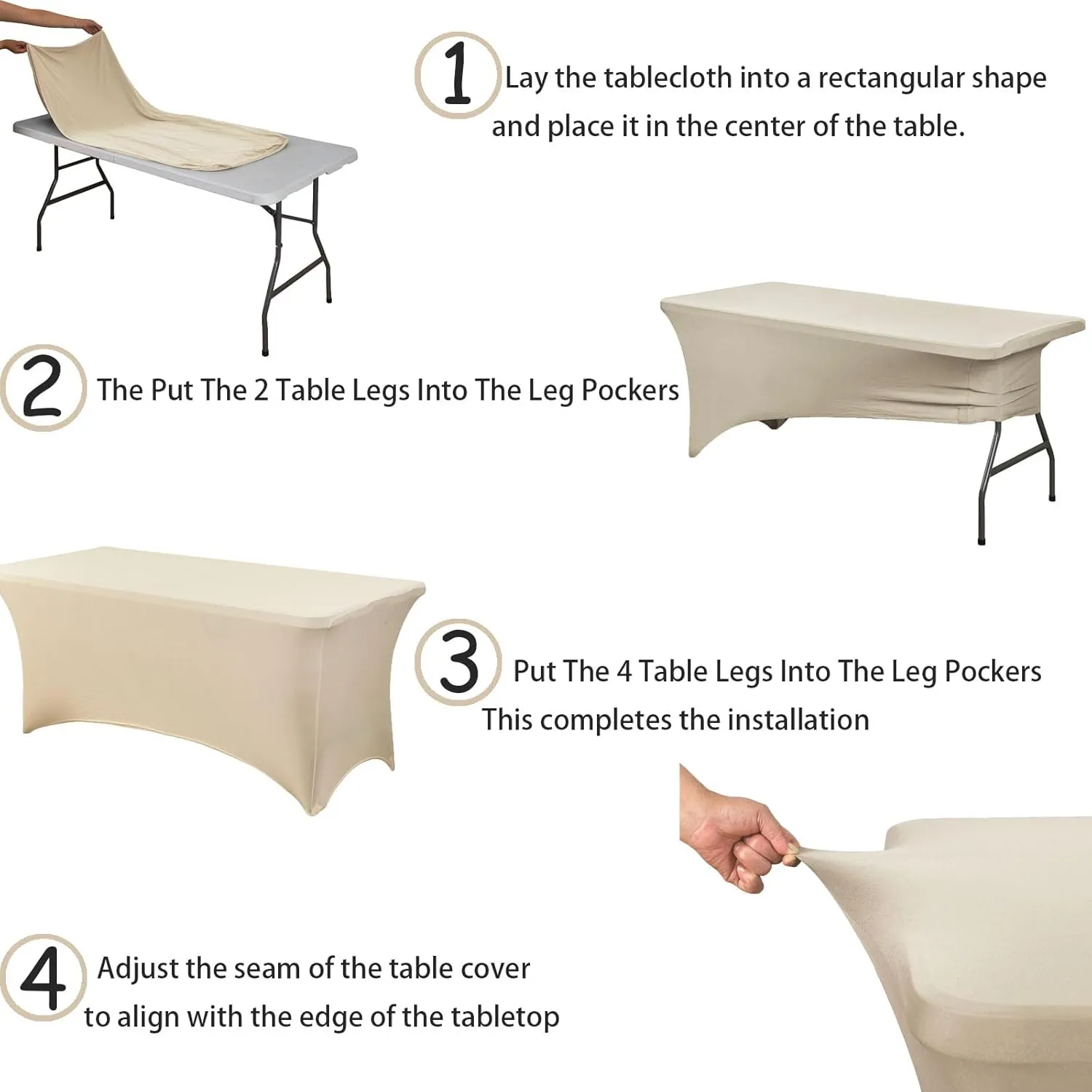 2 Pack 6ft Stretch Spandex Champagne Table Cover for Standard Folding Tables - Universal Rectangular Fitted Tablecloth Protector for Wedding, Banquet and Party