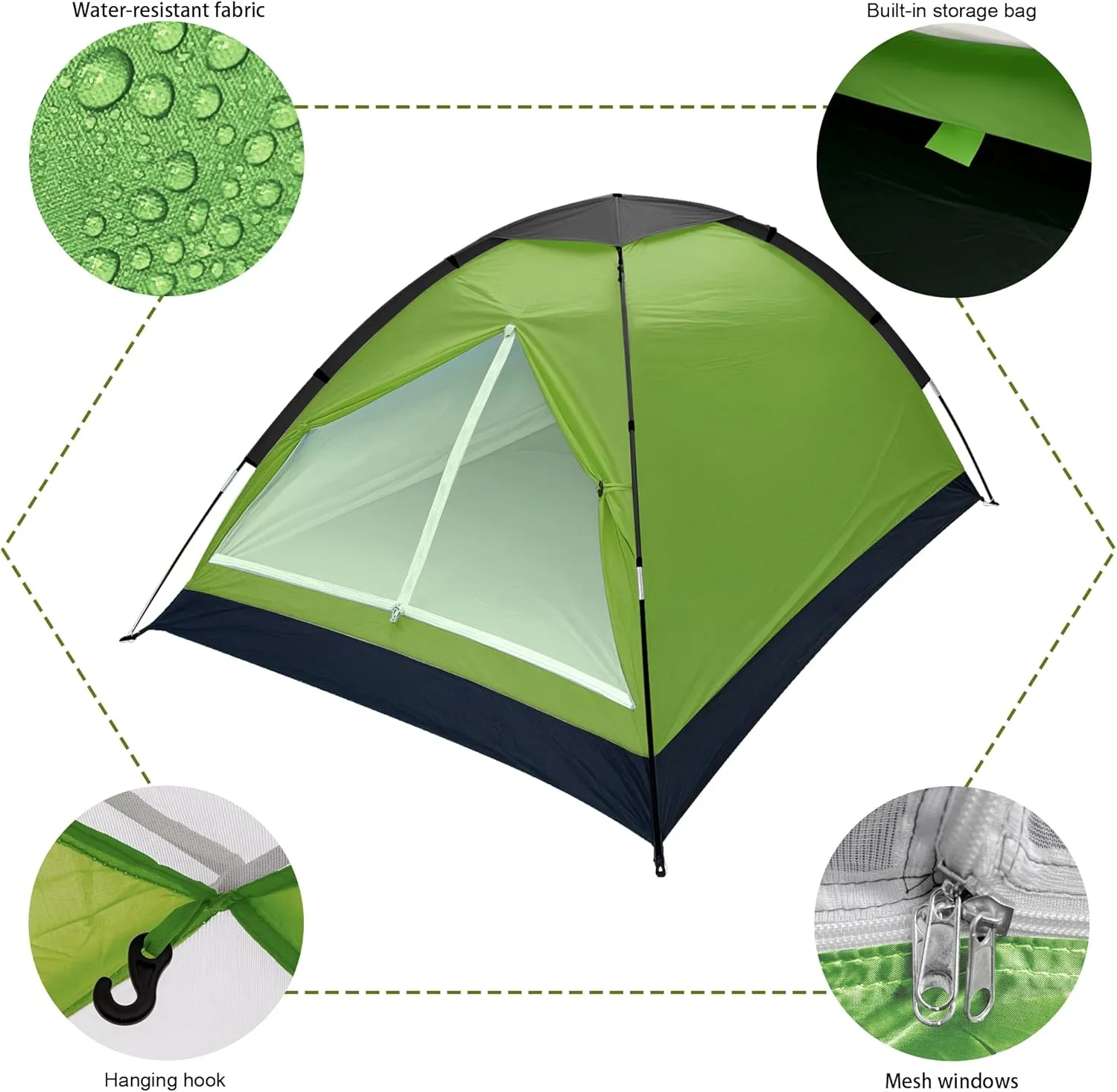2-Person Dome Tent for Camping Waterproof Lightweight Portable Backpacking Orange/Blue/Army Green/Green