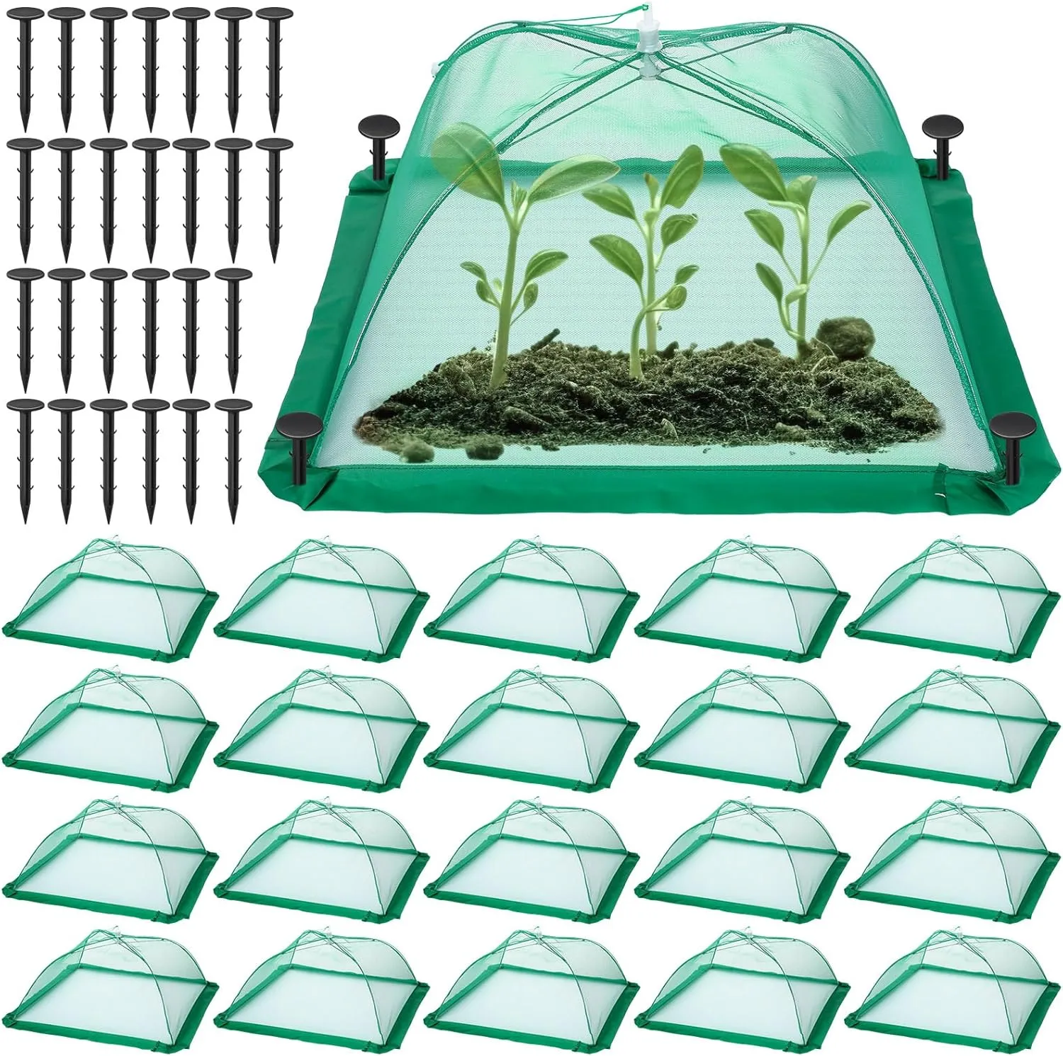 20 Pcs 17 Inch Mesh Plant Cover Plant Protectors from Animals Outdoor Plant Tent for Vegetables Food Cover Net Garden Netting Cover Collapsible Plant Umbrella to Keep Small Animals Out