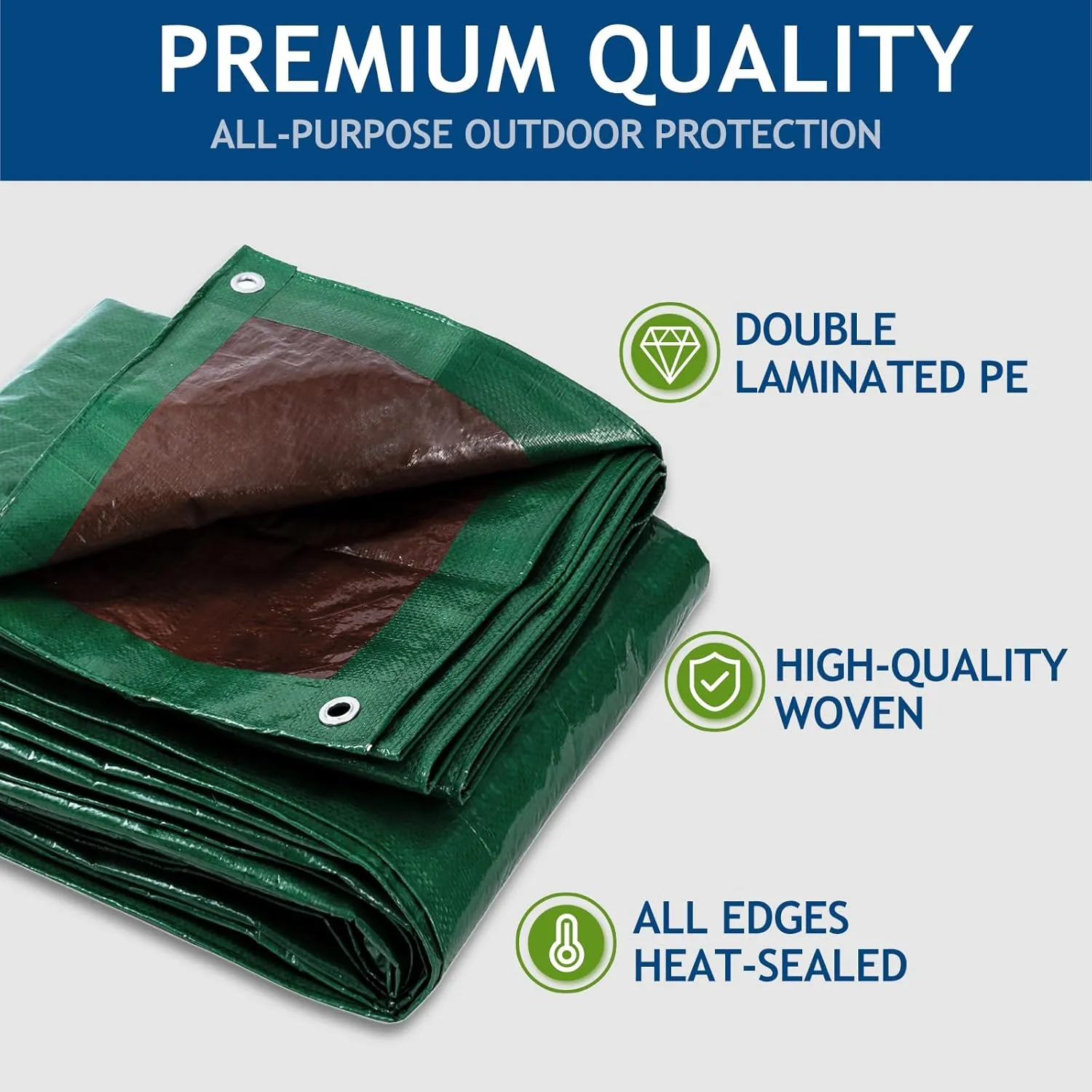 20x30Ft Tarp Cover 5 MIL Waterproof Poly Tarps, Light Duty Tarpaulin with Grommets, Reinforced Edges, Rip & Tear Proof, Multipurpose Finished Size Tarp for Cars, Boat, Roof, Camping - Green