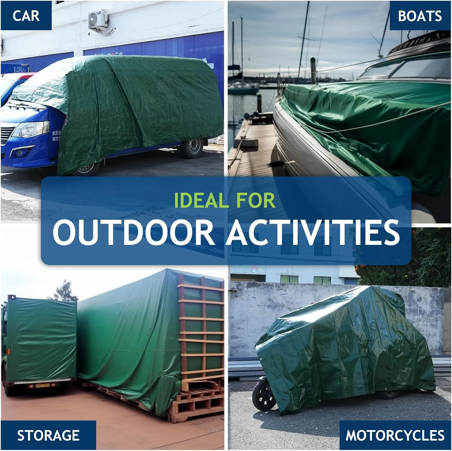 20x30Ft Tarp Cover 5 MIL Waterproof Poly Tarps, Light Duty Tarpaulin with Grommets, Reinforced Edges, Rip & Tear Proof, Multipurpose Finished Size Tarp for Cars, Boat, Roof, Camping - Green