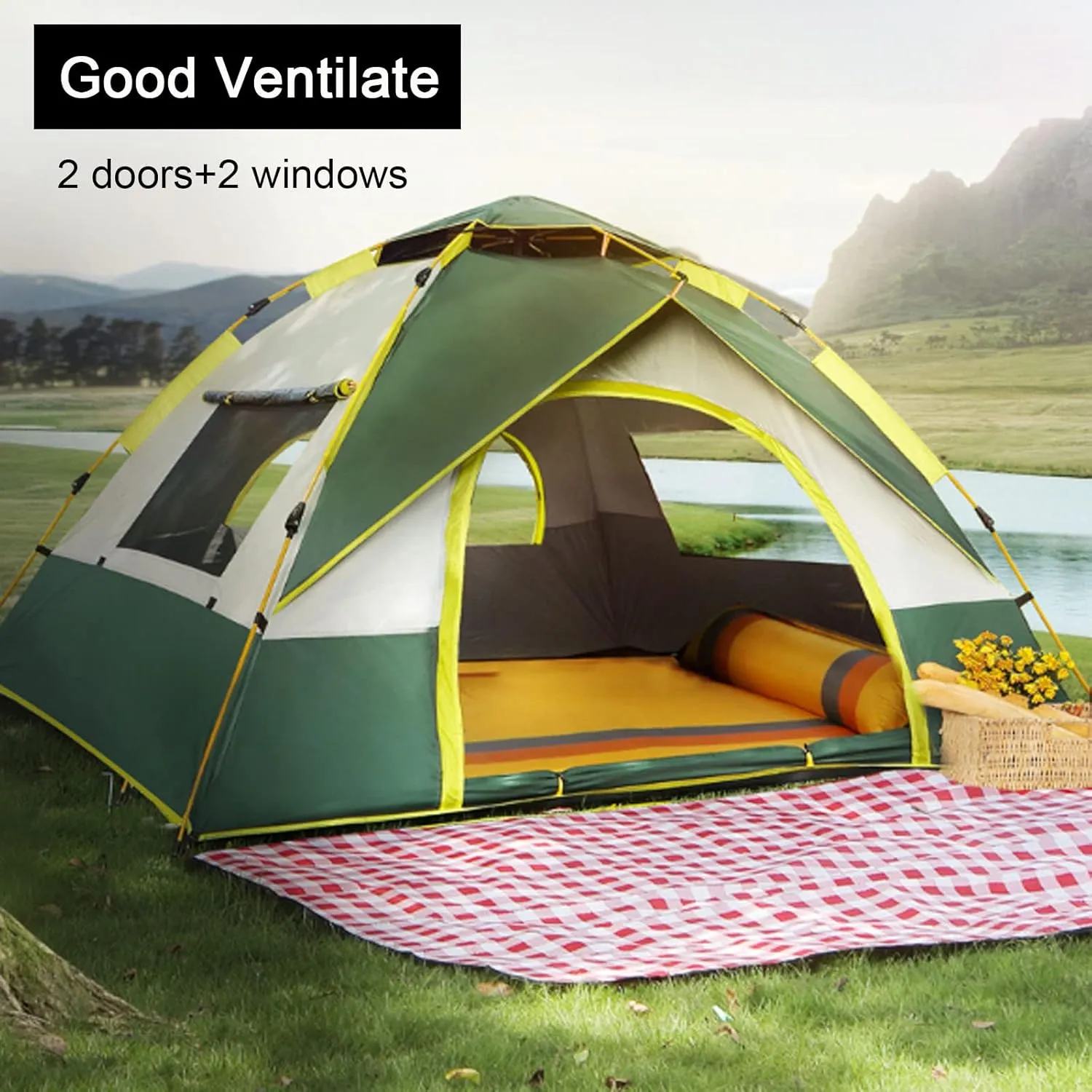 2/3/4 Person Instant Camping Tent, Waterproof Family Tent with Carry Bag,Easy Quick Setup Lightweight Dome Tent for Camping, Traveling, Backpacking, Hiking, Outdoors