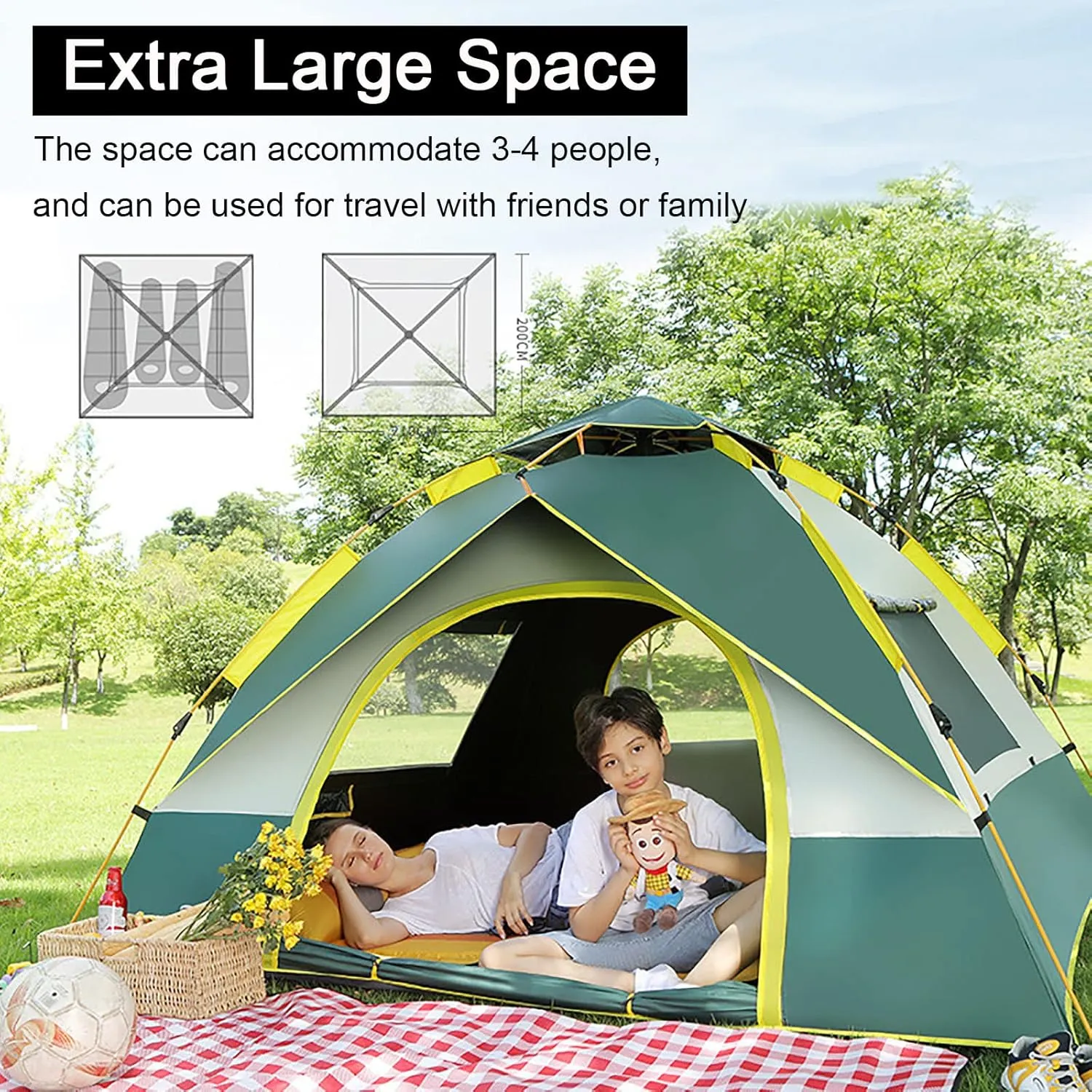 2/3/4 Person Instant Camping Tent, Waterproof Family Tent with Carry Bag,Easy Quick Setup Lightweight Dome Tent for Camping, Traveling, Backpacking, Hiking, Outdoors