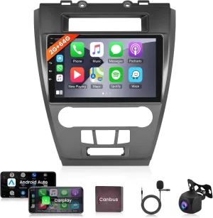 2G 64G Android Car Stereo for Ford Fusion Mondeo Mustang 2009-2012,Wireless Carplay Android Auto Car Radio,10'' Touch Screen Head Unit with GPS WiFi Bluetooth Mirror Link FM RDS Backup Camera