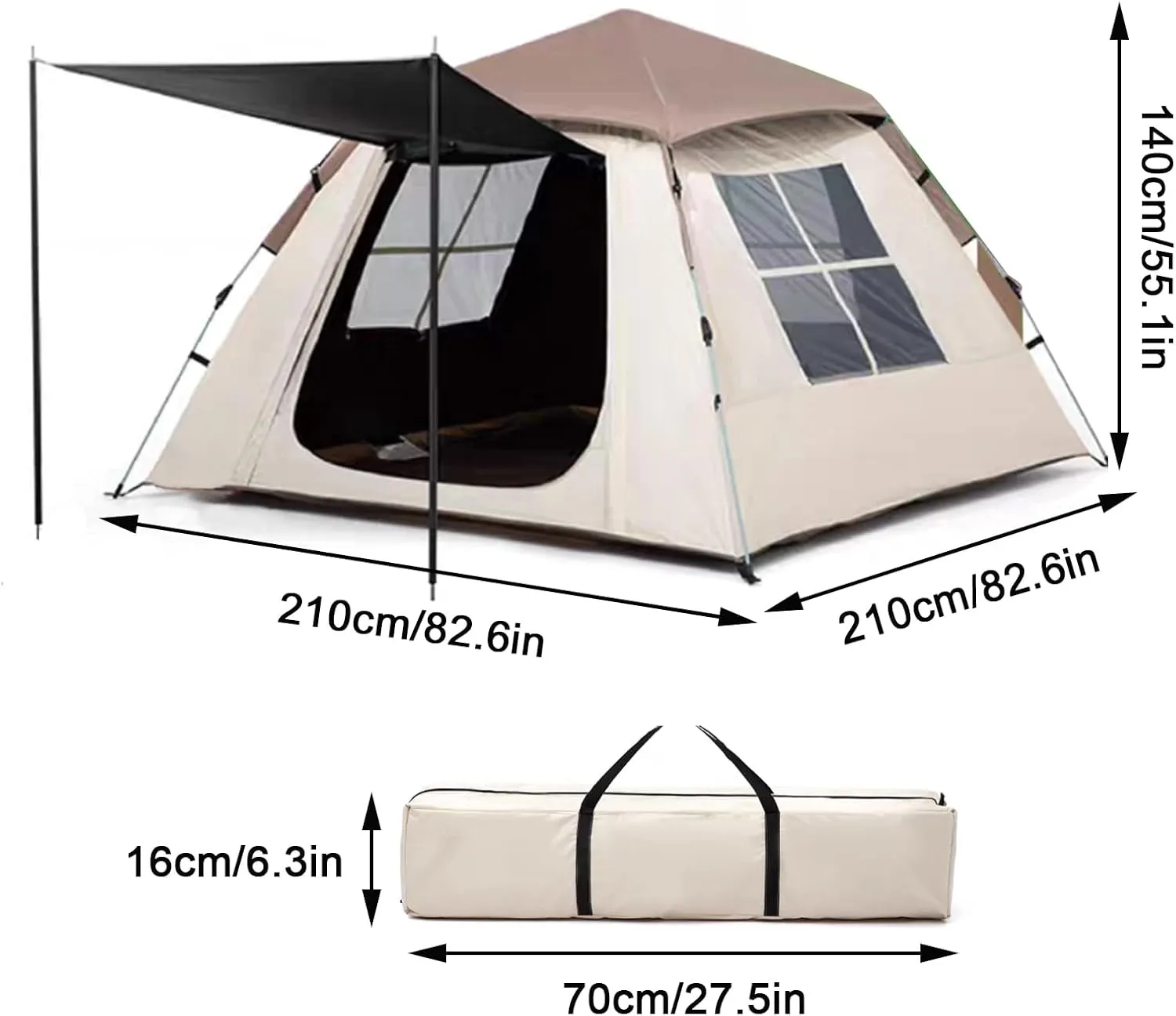 3-4 Person Pop Up Tent,Water Resistant Dome Tent,Camping Instant Tent,Double Layer,Professional Camping Tent for Outdoor Hiking,Mountaineering,Survival(A)