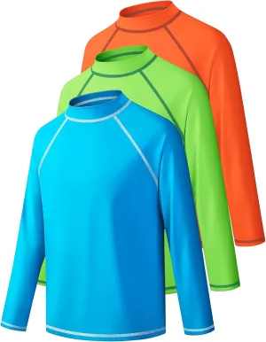 3 Pack Boys Rash Guard Swim Shirt Long Sleeve UPF 50  Sun Protection Kids Youth SPF Water Beach Swimwear Tops Quick Dry