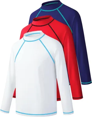 3 Pack Boys Rash Guard Swim Shirt Long Sleeve UPF 50  Sun Protection Kids Youth SPF Water Beach Swimwear Tops Quick Dry