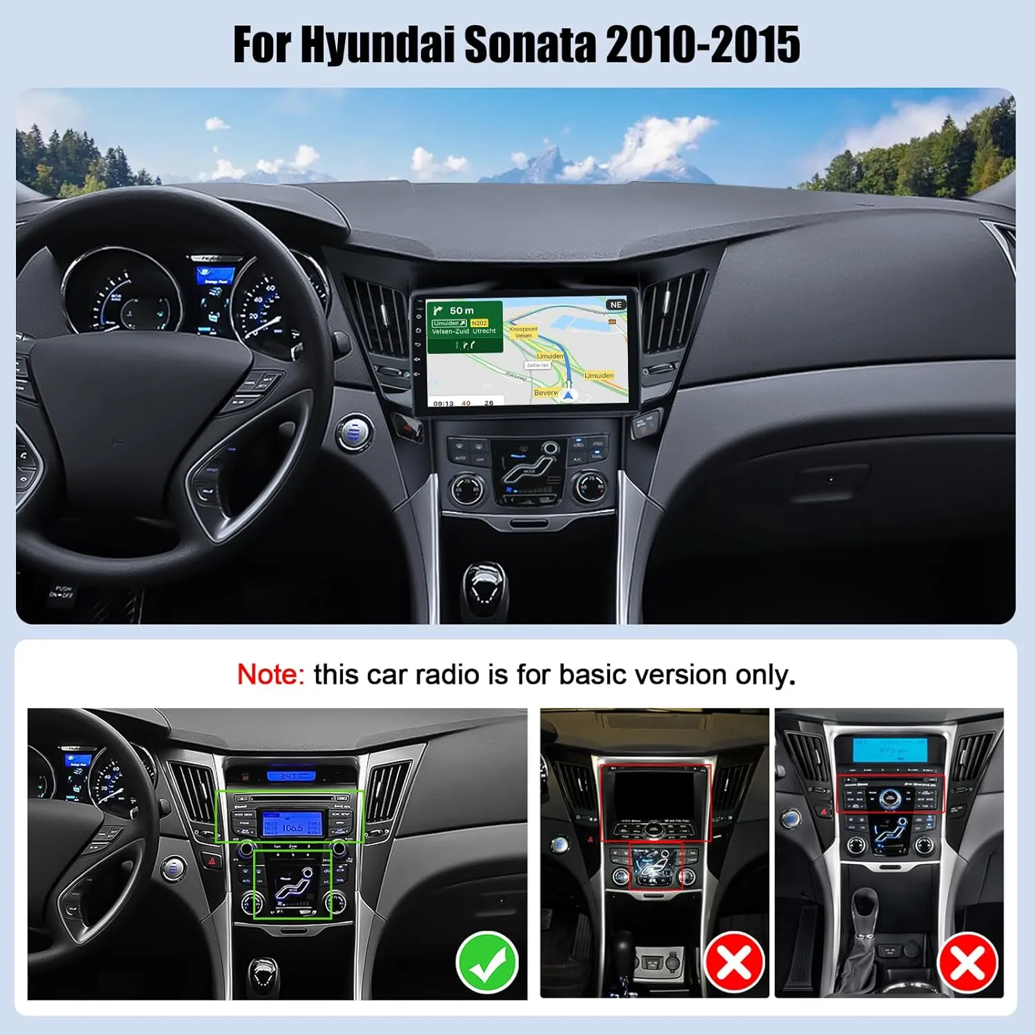 4 64G 8-Core Qualcomm Android 15 Car Stereo for Hyundai Sonata 2010-2015 with Wireless Carplay, 9'' Touchscreen Car Radio with WiFi Mirror Link GPS Bluetooth 5.1 FM RDS DSP EQ SWC