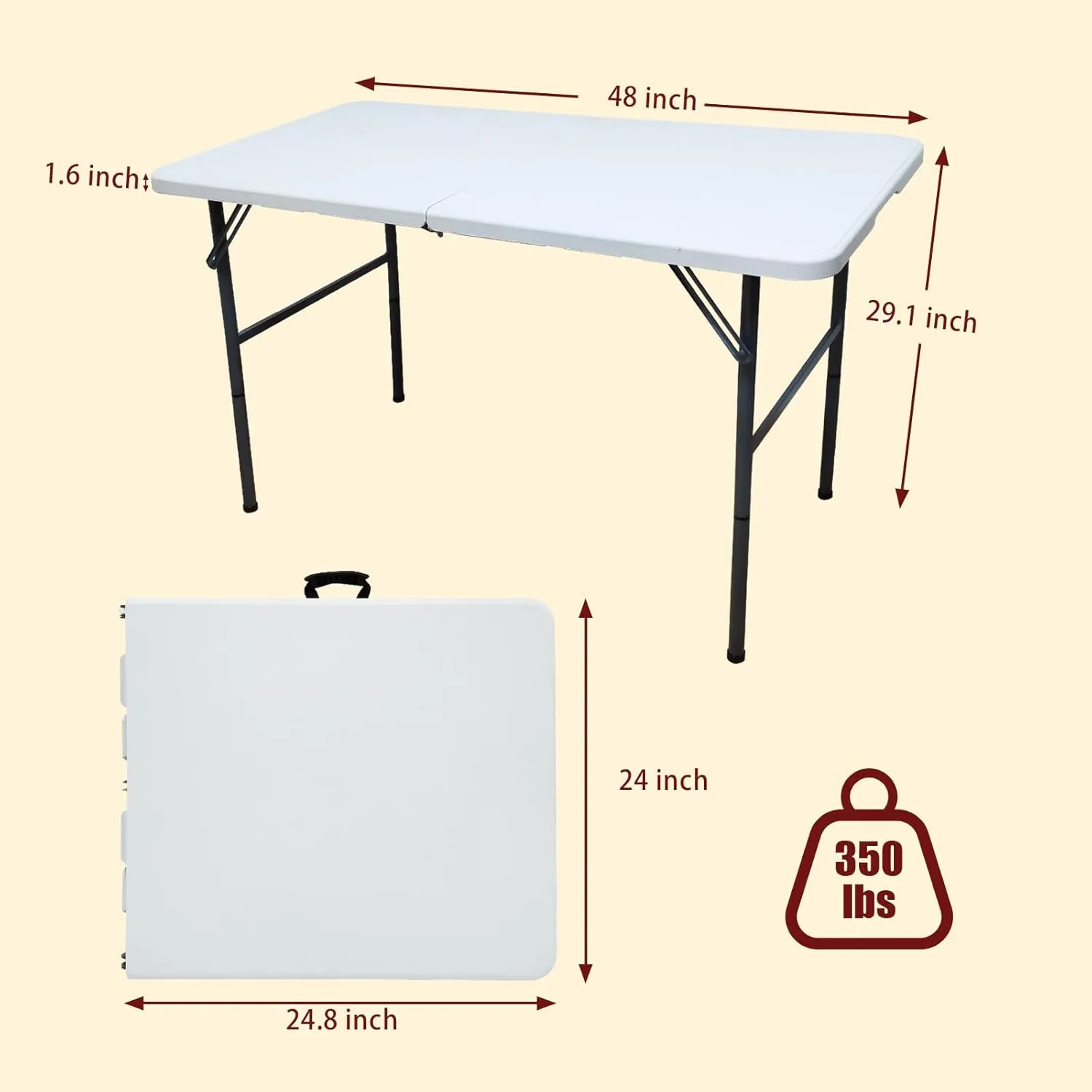 4ft Heavy Duty Portable Table, Folding Table for Indoor & Outdoor Picnic & Card Table for Picnic, Party, Camping...(4FT)