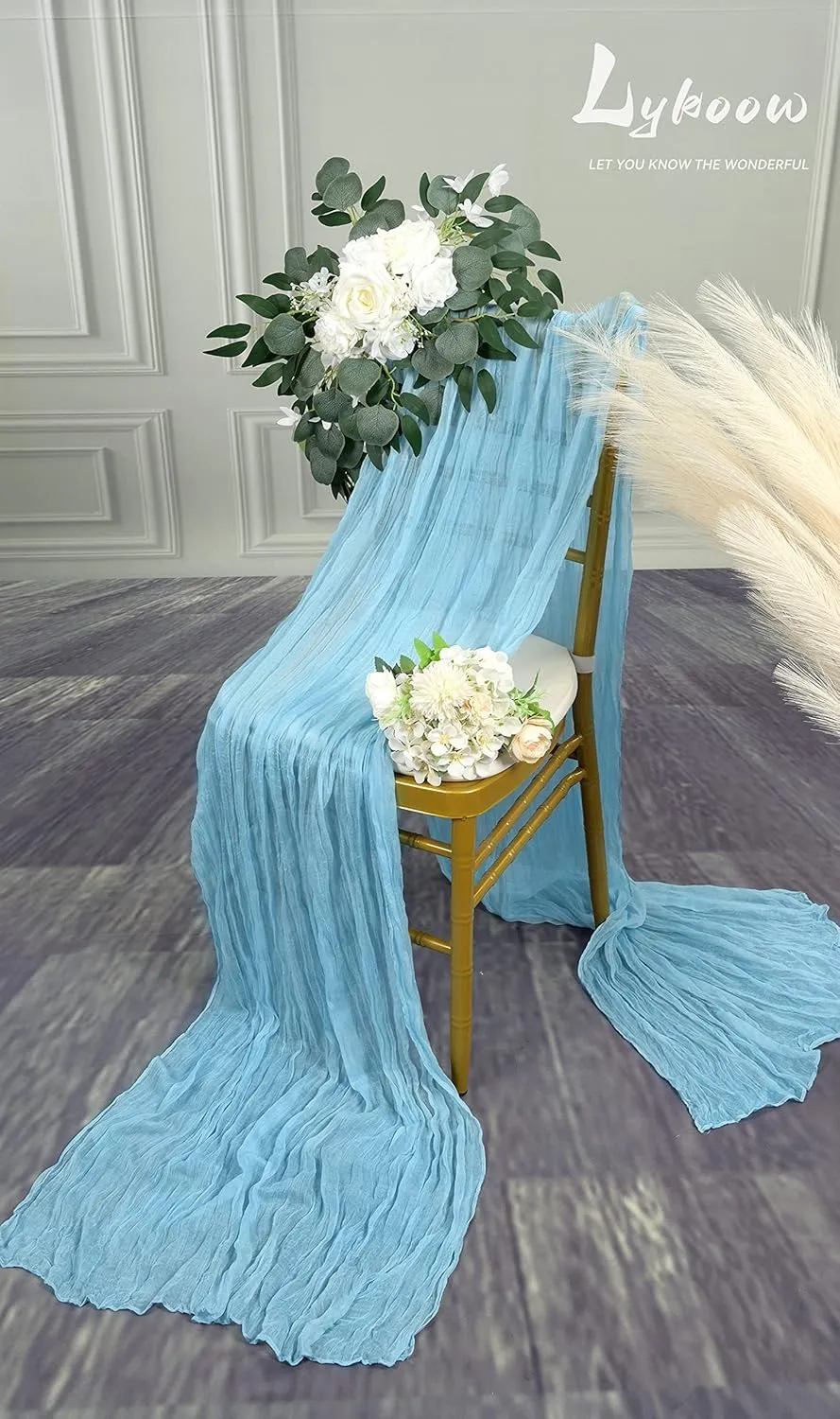 5 Packs Cheesecloth Table Runner Baby Blue, 35x120 inch Light Blue Rustic Gauze Boho Wedding Table Runner Decoration, Wedding Table Decor Table Cloth for Wedding Party Bridal Shower Table