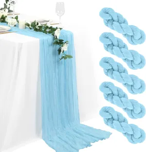 5 Packs Cheesecloth Table Runner Baby Blue, 35x120 inch Light Blue Rustic Gauze Boho Wedding Table Runner Decoration, Wedding Table Decor Table Cloth for Wedding Party Bridal Shower Table
