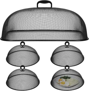 5 Pcs Metal Mesh Food Cover for Outdoors Include 18.5 In Extra Large Mesh Food Tents Fly Fruit Screen Food Net 4 Pcs 11 In Large Dome Plate Covers for Dinner Plates Reusable Picnic Food (Black)
