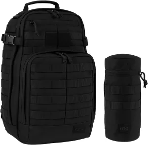 5.11 Tactical Rush 12 2.0 Backpack Bundle with H2O Carrier, Black – EDC Daypack and MOLLE Water Bottle Holder for Outdoor, Duty, or Range