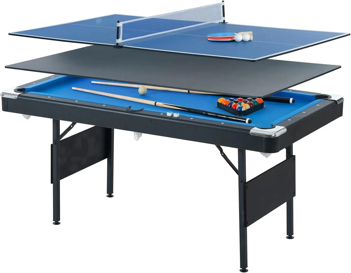 5.5 FT 3-in-1 Portable Pool Table,Convertible Mini Billiards, Table Tennis & Dining Table with Anti-Collapse Locks, Multi-Game Table for Adults, Teens, Stable Indoor/Outdoor Family Fun