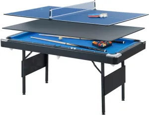 5.5 FT 3-in-1 Portable Pool Table,Convertible Mini Billiards, Table Tennis & Dining Table with Anti-Collapse Locks, Multi-Game Table for Adults, Teens, Stable Indoor/Outdoor Family Fun