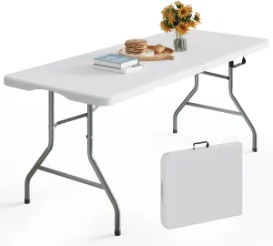 5FT Folding Table Heavy Duty Foldable Table Lightweight Plastic Table with Reinforced Legs for Indoor Outdoor Use Perfect Portable Tables Folding for Parties, BBQs, Weddings, Camping White
