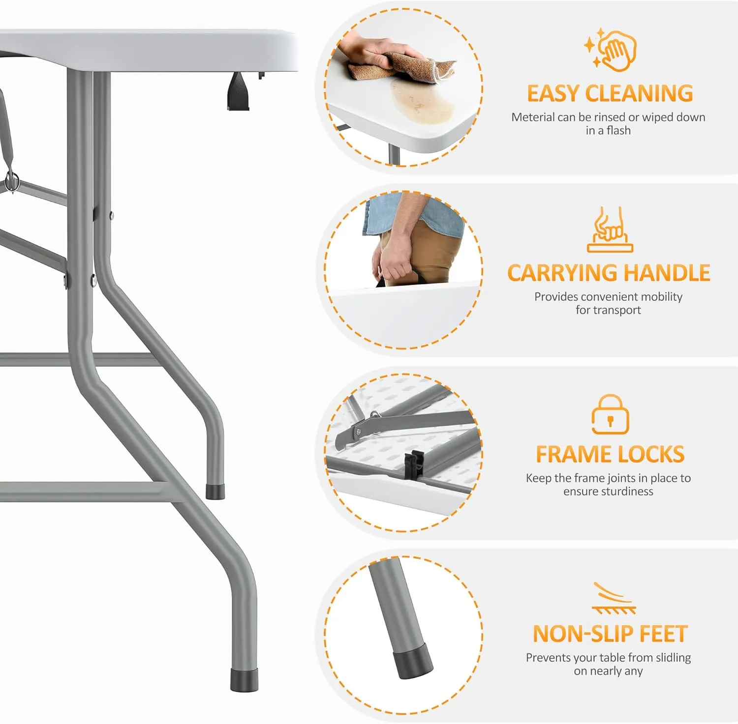 5FT Folding Table Heavy Duty Foldable Table Lightweight Plastic Table with Reinforced Legs for Indoor Outdoor Use Perfect Portable Tables Folding for Parties, BBQs, Weddings, Camping White