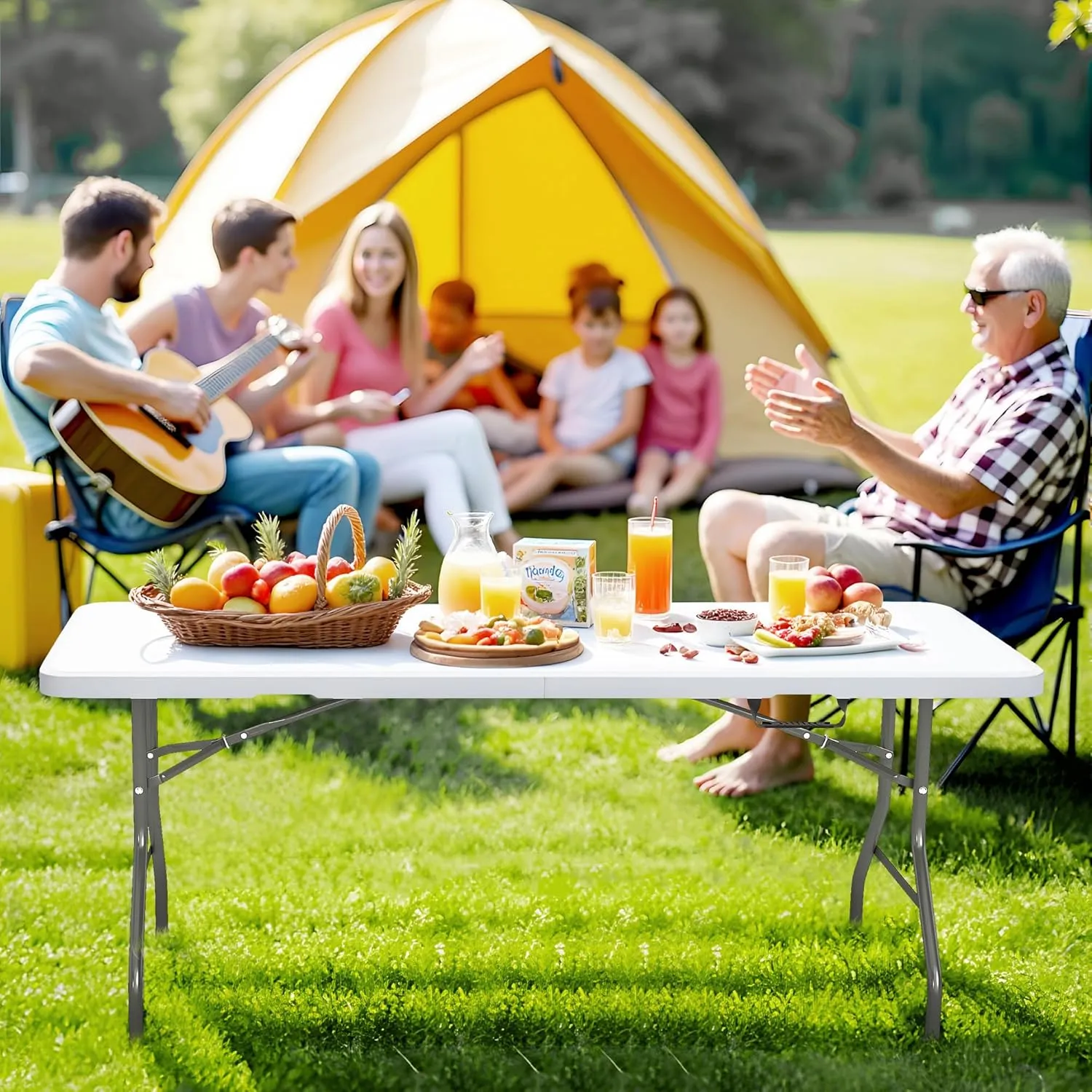 5FT Folding Table Heavy Duty Foldable Table Lightweight Plastic Table with Reinforced Legs for Indoor Outdoor Use Perfect Portable Tables Folding for Parties, BBQs, Weddings, Camping White