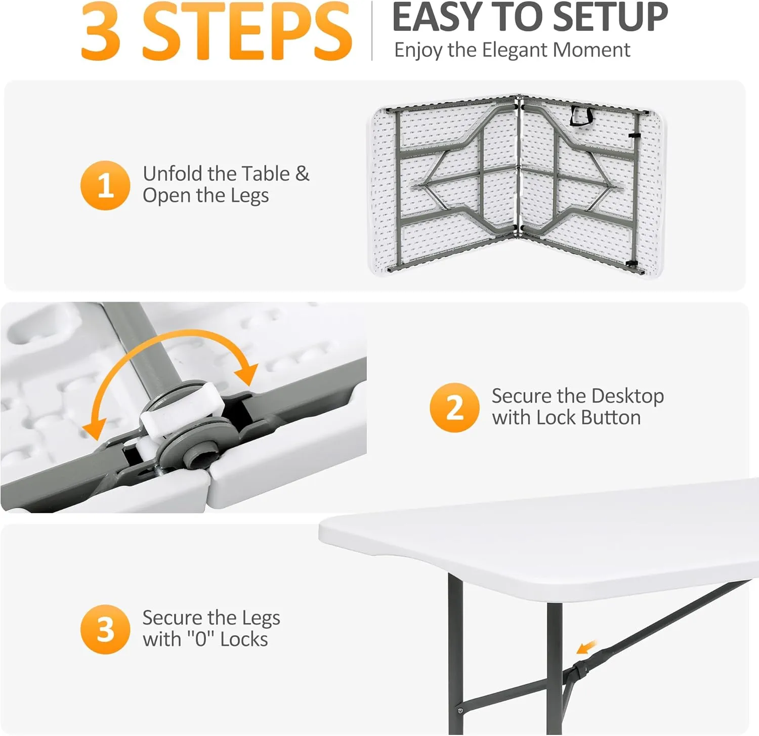 5FT Folding Table Heavy Duty Foldable Table Lightweight Plastic Table with Reinforced Legs for Indoor Outdoor Use Perfect Portable Tables Folding for Parties, BBQs, Weddings, Camping White