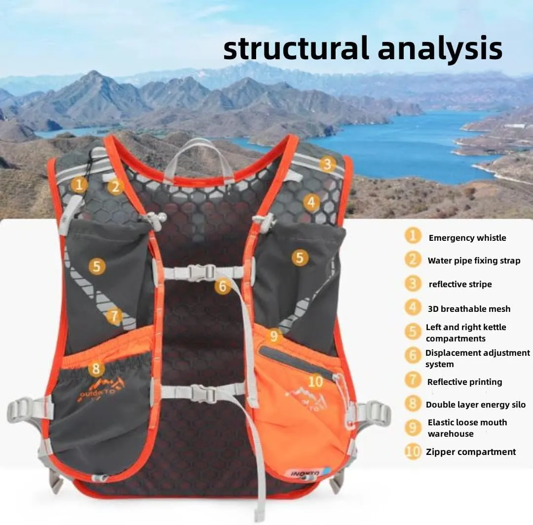 5L Off-Road Cycling Backpack, Sports Water Bag, Men's and Women's Cycling Bag，Premium Hydration Pack for Running，Lightweight Running Water Vest with Dual Bottles and Pockets