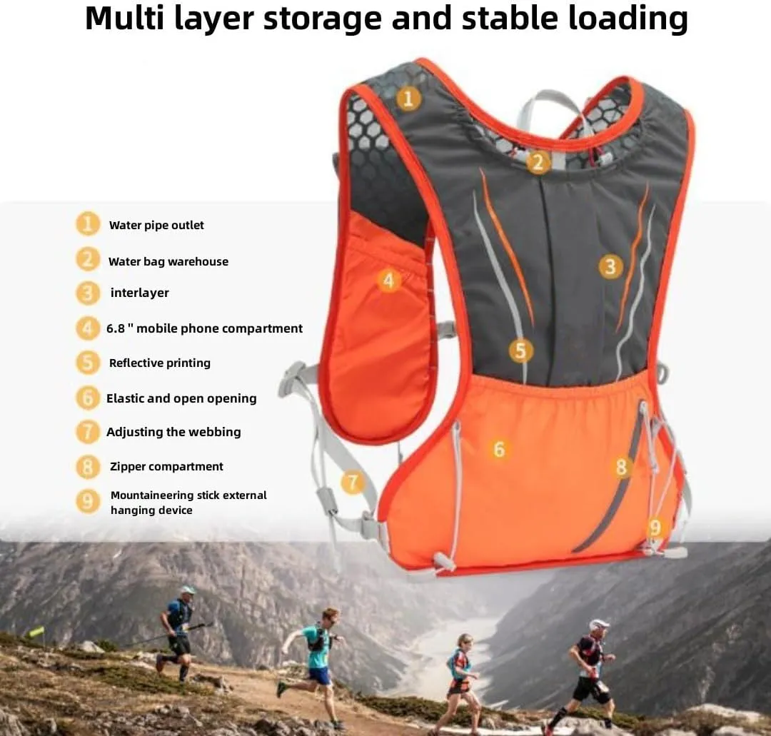 5L Off-Road Cycling Backpack, Sports Water Bag, Men's and Women's Cycling Bag，Premium Hydration Pack for Running，Lightweight Running Water Vest with Dual Bottles and Pockets