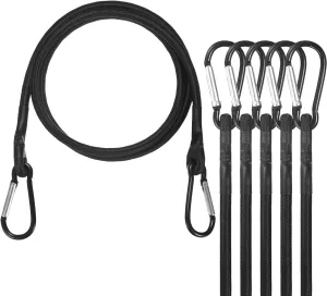 6-Pack Bungee Cords, 47.2 Inch High Elastic Canopy Tarp Tie Down Bungee Straps with Aluminium Hooks for Camping/Tent/Cargo Holding Wire Hoses/Patio Umbrellas/Shelter [Black]