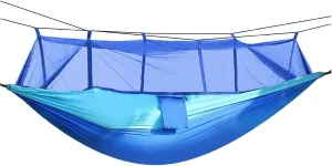 600lbs Camping Hammock with Mosquito Net – Double Parachute Nylon Portable Hanging Bed, Lightweight for Hiking, Backyard & Travel（Blue）