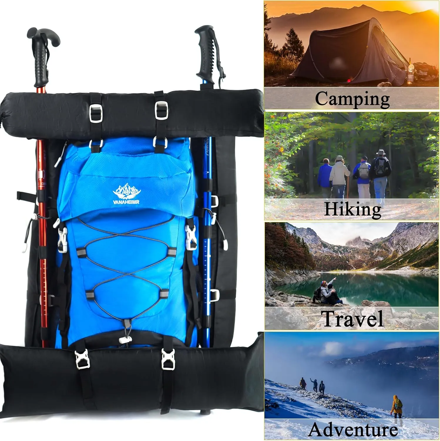 60L Travel Hiking Camping Backpack with Rain Cover, Backpack Water Resistant,Climbing Backpack for Men Women (SKY BLUE)