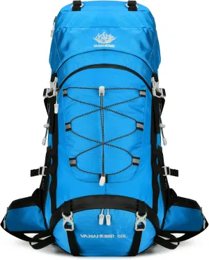 60L Travel Hiking Camping Backpack with Rain Cover, Backpack Water Resistant,Climbing Backpack for Men Women (SKY BLUE)