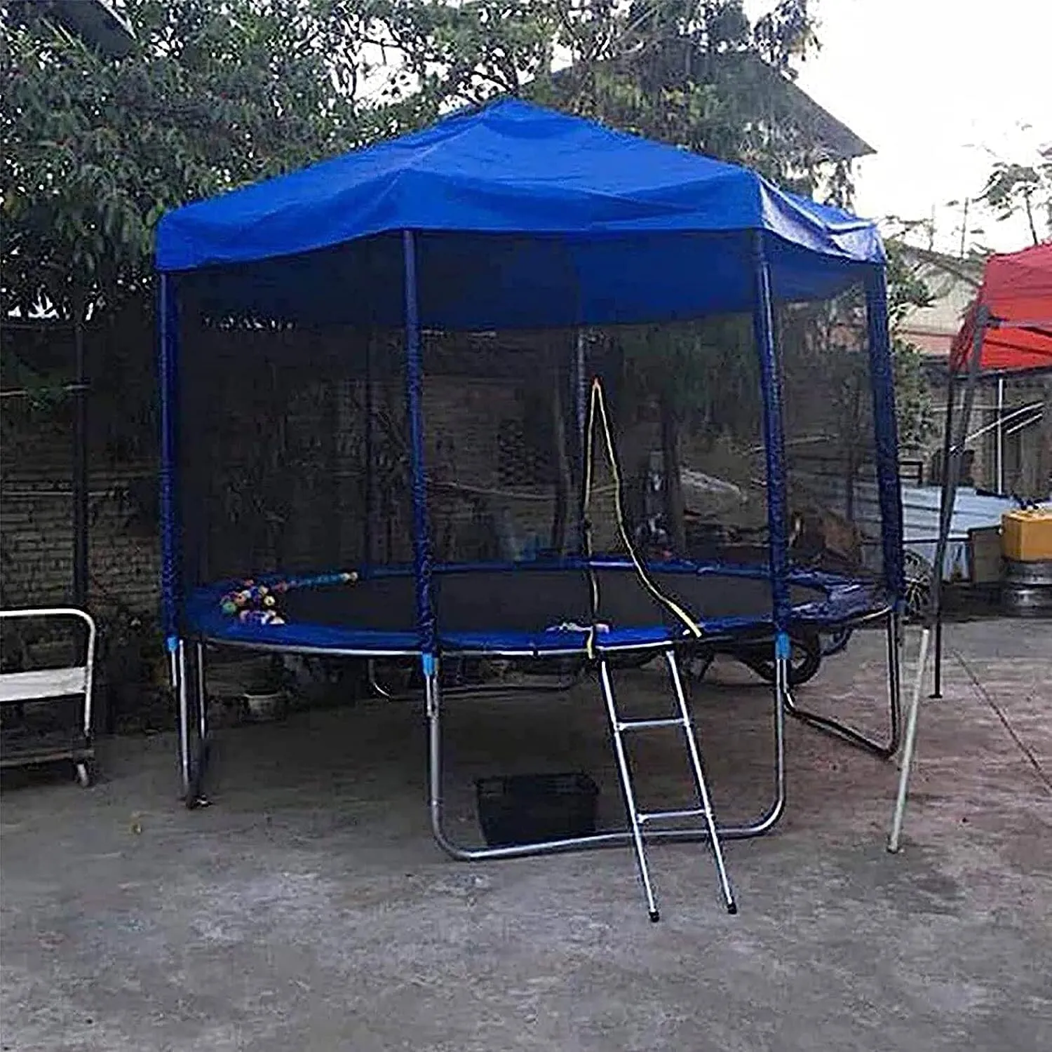 6/8/10/12/14/16ft Trampoline Awning, Rain and Snow Shelter Canopy Fabric, Tarp Material, Frameless Cover. (Color : Blue, Size : 8ft)