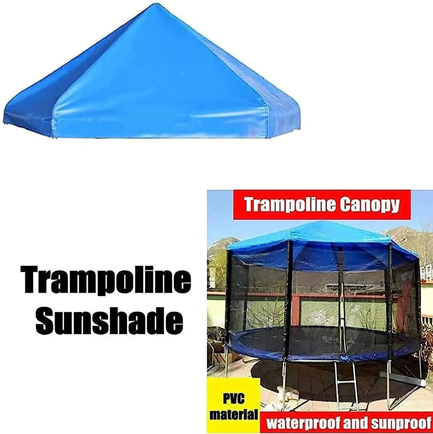 6/8/10/12/14/16ft Trampoline Awning, Rain and Snow Shelter Canopy Fabric, Tarp Material, Frameless Cover. (Color : Blue, Size : 8ft)